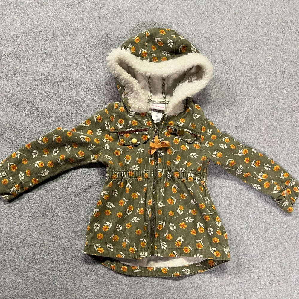 Floral Hooded Jacket with Faux Fur Lining